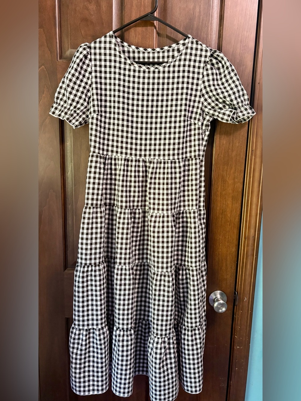 Women’s Black and White Gingham Tiered Dress